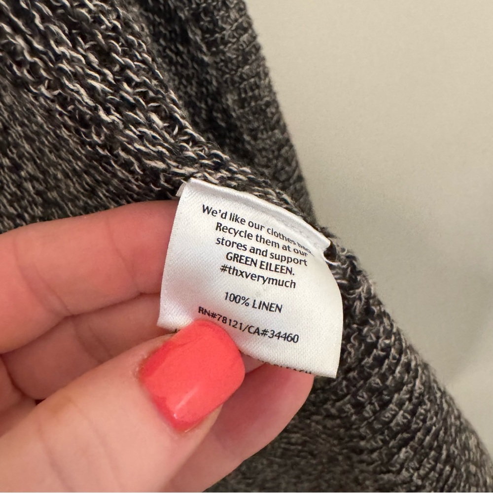 Eileen Fisher‎ Tan & Black Marled Linen Open Front Cardigan Size Large Lagenlook - Picture 3 of 9